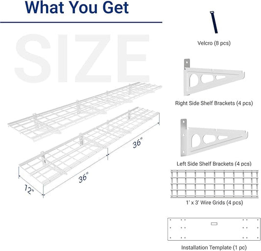 FLEXIMOUNTS 12-inch-by-72-inch Wall Shelf Garage Storage Rack Wall Mounted Floating Shelves,1x6ft,White, 2-Pack, Classic Series