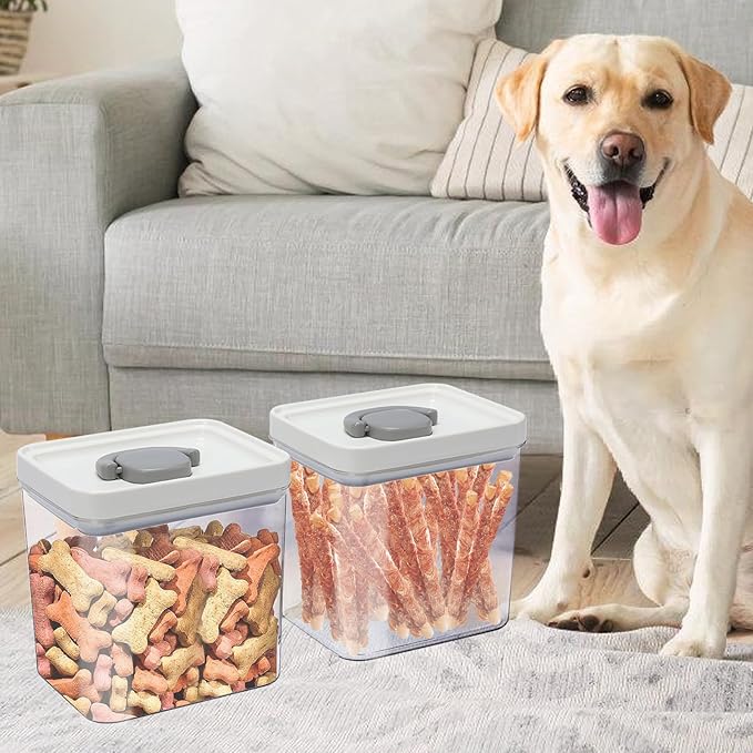 Geyecete dog treat container 2 Pack 1.8L dog treat jar PET transparent jars dog food storage sealed jars airtight cat treat container Food grade