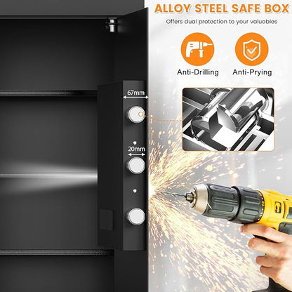 6.0 Cu Ft Large Safe Box for Home Use, 27.6"H Heavy Duty Home Safe with Combination Lock, Alarm System, Removable Shelves, Anti-theft Security Safe for Money Jewelry Documents