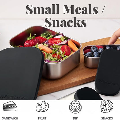 Leak proof Stainless Steel Lunch Box| Stainless Steel bento box | Metal Lunch Containers| Sandwich ,Snacks container| Meal prep| Metal lunch box| Korean Lunch Box| Black|SMall 27 Oz+ 2*6.5Oz