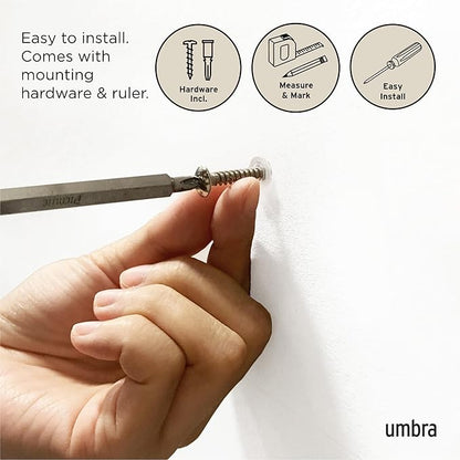 Umbra Flip Wall-Mounted Coat Rack with 3 Hooks – Modern, Space-Saving Storage for Hats, Jackets, Bags, Entryway, Mudroom, Closet, Bathroom, Bedroom – White/Nickel