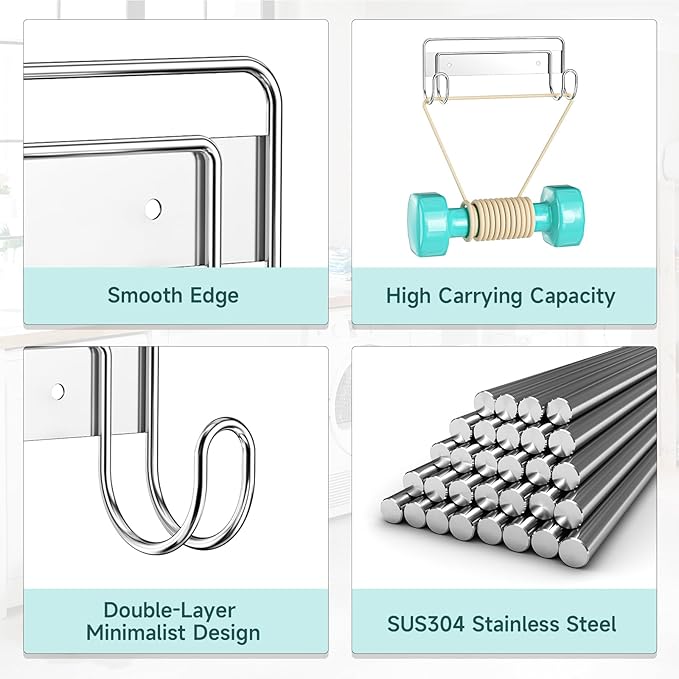Ironing Board Hanger Wall Mount, Ironing Board Holder for T or Y Leg, Stainless Steel Iron Board Hanger, Laundry Room Wall Hook for Iron Board Holder (Silver)