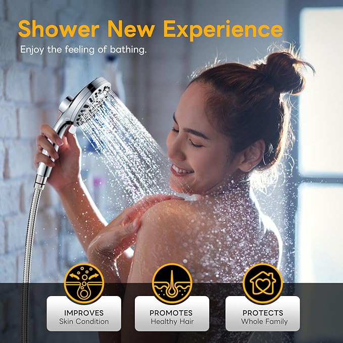 High Pressure 10 Ways Handheld Shower Head Chrome- Anti-clog Nozzles, Built-in Power Wash to Clean Tub, Wall & Overhead Brackets,Magnetitc Rainfall Shower Wand,Built-in 2 Power Jet