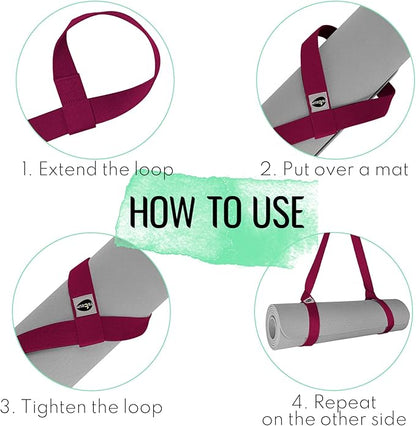 TECEUM Yoga Mat Strap – 30+ Colors – Adjustable Mat Holder Sling Carrier for All Mats [Mat Not Included]