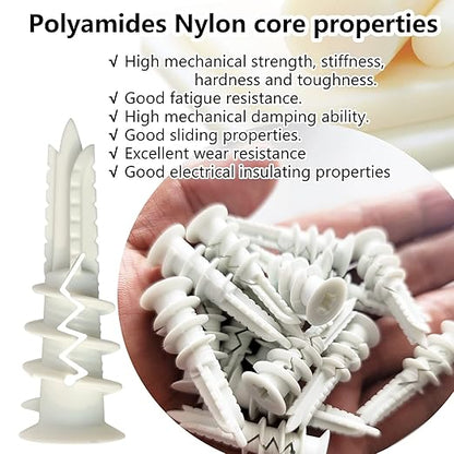 #8 Self Drilling Plastic Drywall Anchors with Screw kit, 20 Self-Tapping Nylon Wall Anchors + 20#8 x 1-1/4'' Screws, 75LBS Hanging and Mounting (Nylon-20)