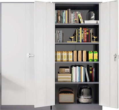 Greenvelly Metal Lockable Storage Cabinet, 72” Tall Storage Cabinet with 2 Doors and 4 Adjustable Shelves for Office, Home, Garage, Pantry (Assembly Required, 18”D, Grey White)