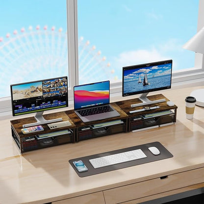 gianotter Computer Monitor Stand Riser, office organizer with Drawer, Office Organizers Storage for Classroom Office Supplies (Wood)