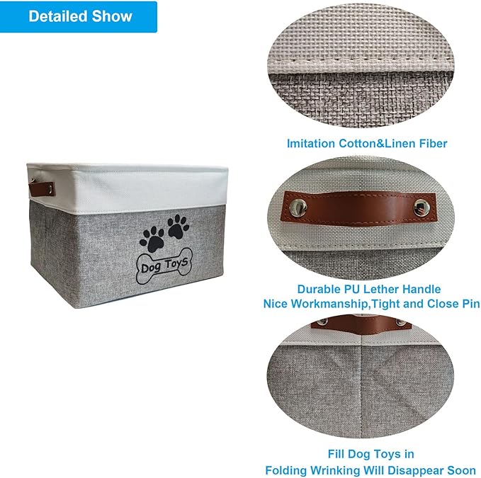 Large Dog Toy Basket Collapsible Dog Toy Box Shape Keeping Rectangle Dog Toy Bin for Pet Toys, Accessories