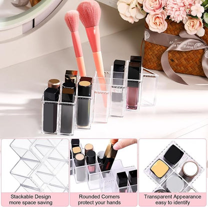 4 Pack Acrylic Lipstick Holder Organizer 64 Slots Clear Lip Gloss Holder Organizers Stackable Fish Shape Lipsticks Tower Lipstick Case Display Stand Storage Box for Makeup Cosmetic Vanity drawer