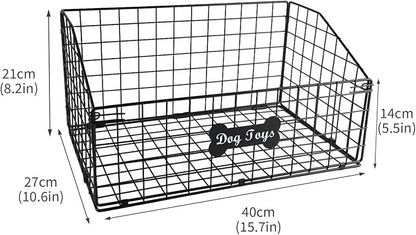 Geyecete 2 Pack Toy box for dogs large Dog Toy organizer Pet wire folding basket DOG TOY container dog toy box-Chew-Proof Dog Food Toy Storage-Black