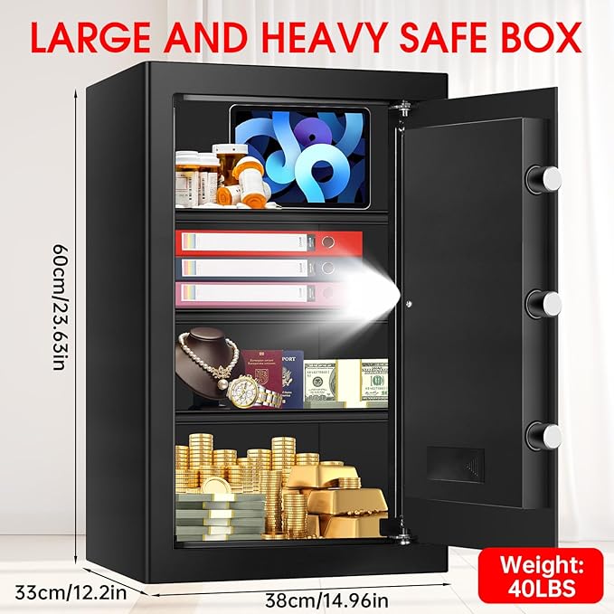 5.2 Cuft Large Safes for Home Use Fire and Water Proof, Anti-Theft Digital Security Safe Box With Programmable Keypad & Spare Keys, Home Safes Water and Fireproof for Money Valuables