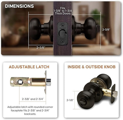Copper Creek Colonial Privacy Interior Door Knob – ANSI Grade-3 Certified, Modern Heavy Duty Handle, Easy Install and Reversible for Bedroom, Bathroom and Closets – Tuscan Bronze (1 Pack)