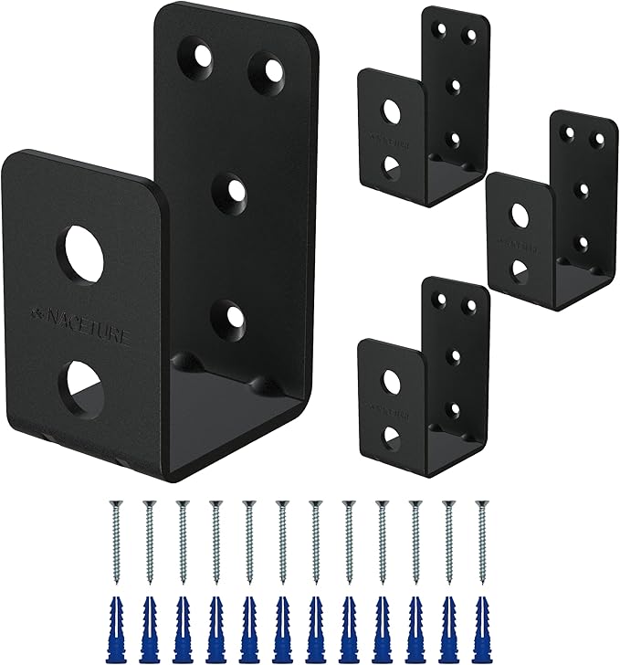 4 Pack Black Door Barricade Brackets – Heavy Duty 2x4 U Bracket Door Brace Reinforcement Plates with Screws, Wall Mount Security Bar Holder for Front Door Safety, Anti-Rust Steel, Easy Install