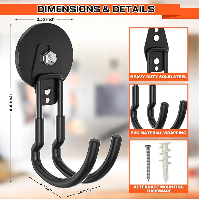 Heavy Duty Magnetic Utility Hooks ，J-Type Storage Hooks, with Anti-Slip Layer, Suitable for Metal Cabinets, Hanging Boards, Garage Shelves, Gardening Tools (Black 3-Piece Set)