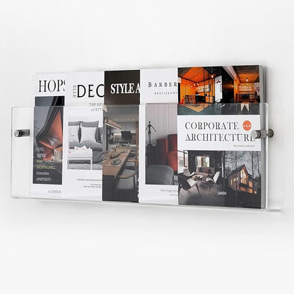 Clear Acrylic Brochure Holder Wall Mount 3 Tier, Hanging Bookshelf Magazine Rack Literature Storage Rack for Waiting Room, Living Room, Office, Home Display