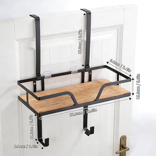 Over The Door & Wall Mount Ironing Board Hanger Wooden & Metal Laundry Room Organizer for Iron Steamer Pressing Accessories, Fits T-Leg Ironing Boards