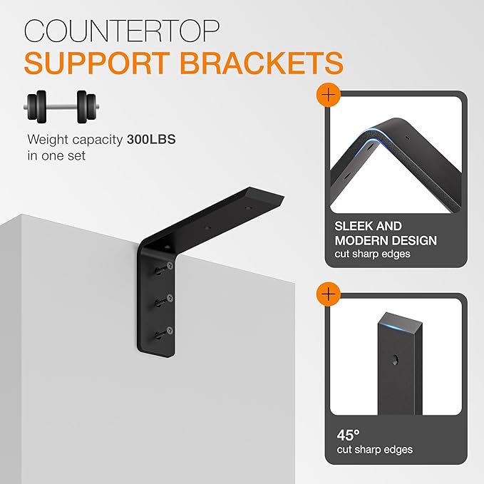 BATODA 10” Countertop Support Brackets (4 PCS) for Granite - Heavy Duty L Shelf Bracket - Wall Mounted Support for DIY Open Shelving – Blind Shelf Support - Shelving Mounting