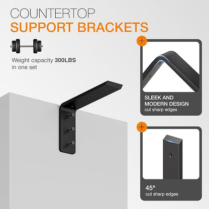 BATODA 10” Countertop Support Brackets (4 PCS) for Granite - Heavy Duty L Shelf Bracket - Wall Mounted Support for DIY Open Shelving – Blind Shelf Support - Shelving Mounting