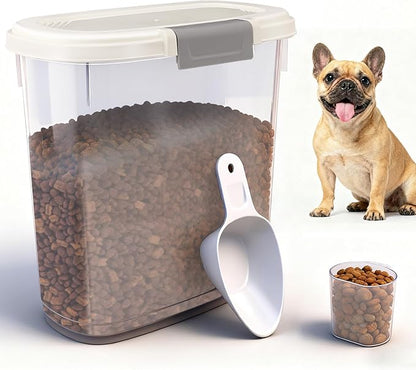 Airtight Dog Food Storage Container 10 Lbs - Slim Tall Pet Cat Food Treat Container with Lid, Scoop and Cup - Clear Plastic Dry Food Storage Bin for Dogs, Cats, Bird Seeds, Kibble, Pellets