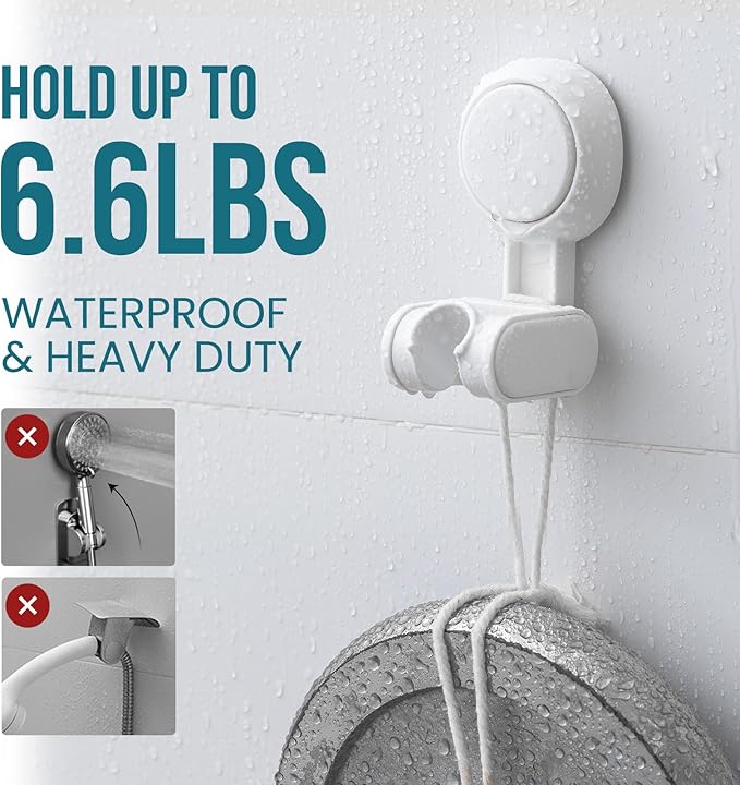 TAILI Shower Head Holder Suction Cup, Handheld Shower Head Bracket, Height Angle Adjustable,Bathroom Showerhead Holder No Drilling Removable Waterproof, White