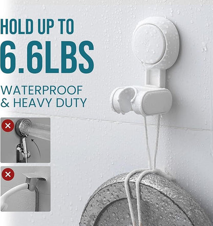 TAILI Shower Head Holder Suction Cup, Handheld Shower Head Bracket, Height Angle Adjustable,Bathroom Showerhead Holder No Drilling Removable Waterproof, White
