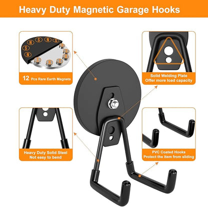 ENUODA Strong Magnetic Hooks Heavy Duty Garage Hooks Magnet Tool Holder for Hanging Yard Tools Extension Cord Hose Power Tools Workshop Organization Outdoor Indoor, 25Lbs, 2 Pack