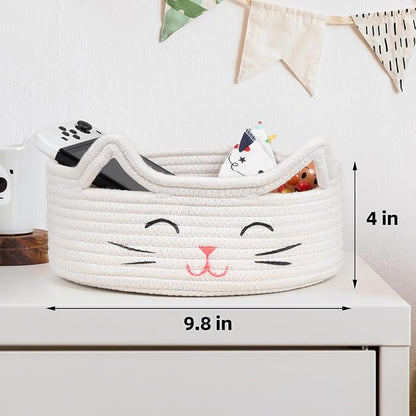 ZLG Round Woven Storage - Baby Diaper, Towel, Dog Toy & Decor Gift Basket - White - 9.8 x 4 inches