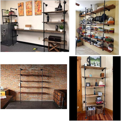 5 tier Industrial Wall Mount Iron Pipe Shelf Shelving Bracket Vintage Retro Ceiling Hung shelf DIY Open Bookshelf Storage for office Room Kitchen (2PcsX5Tier,70" Tall,12"deep,Hardware Only)