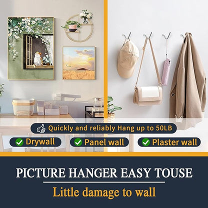 Picture Hanger Super Hook 40PCS,High-Quality Steel Picture Hanger Hercules Hooks,Used for Drywall, Wood Wall, Plaster Wall, can Hang Photos, Art, Clock, Mirror