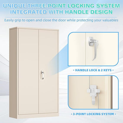 Bonusall Mental Garage Cabinets with 2 Door and 4 Shelves, Locking Cabinet with for Tool，Tall Garage Storage Cabinets for Home Office, Warehouse，School(Grey)