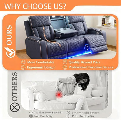 Power Recliner Loveseat Recliner Sofa, Living Room Furniture Sets with LED, Sanded Leather Reclining Loveseat with Cup Holders,Hidden Storage,Double Seat Recliner Couch for Living Room,Office