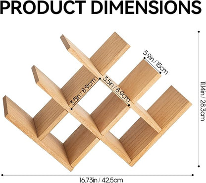 KIRIGEN Wooden 8-Bottle Wine Rack - 3-Tier Wood Wine Display Rack/Standing and Countertop Wine Storage Shelf - Bottle Holder/Cabinet Glass Rack Natural XHJJ3-NA