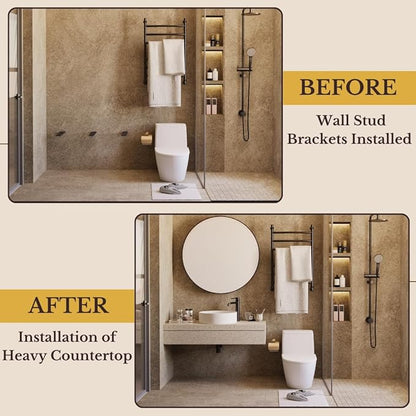 20 inch Floating Countertop Support Brackets by Balin Designs, Free Hanging Floating Shelf Brackets Heavy Duty, Invisible Wall Shower Bench T Support for Vanities, Granite Countertops, (2 Pack)