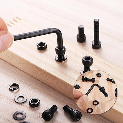 50 Pcs M8 Bolts Kit M8x 16/20/25/30/40/50 mm M8 Screw Kits, 12.9 Alloy Steel Black Zinc Plated Hex Socket Head Screws Nuts Bolts and Washers Set