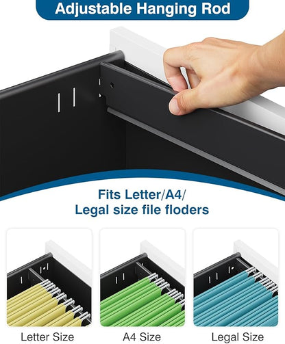 2 Drawer File Cabinet with Lock, Metal Under Desk Rolling Filing Cabinet fits Letter/Legal/A4 Size for Home Office, Mobile Filing Cabinets, Assemble Required, White