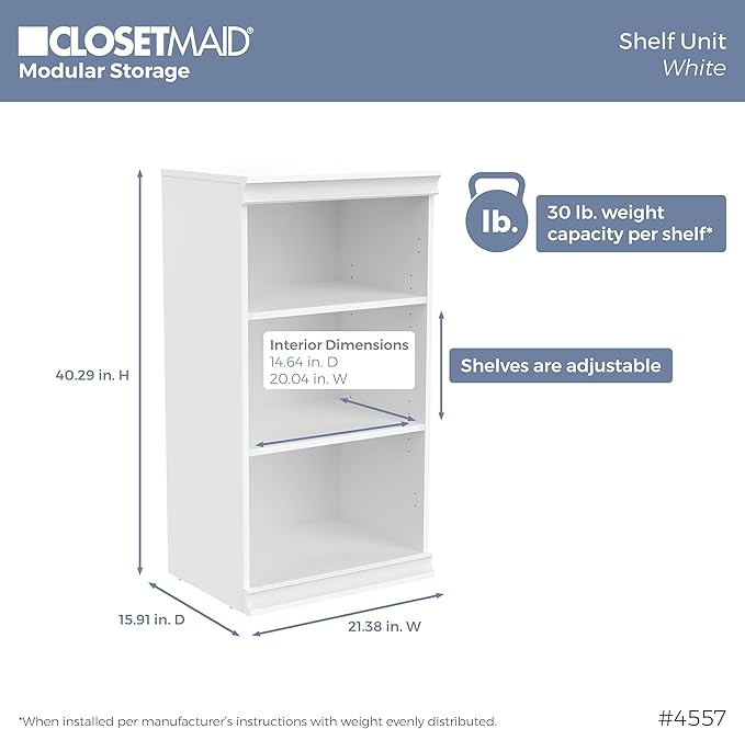ClosetMaid Modular Storage 21.38-inch W 3-Shelf Storage Cabinet with Doors, White