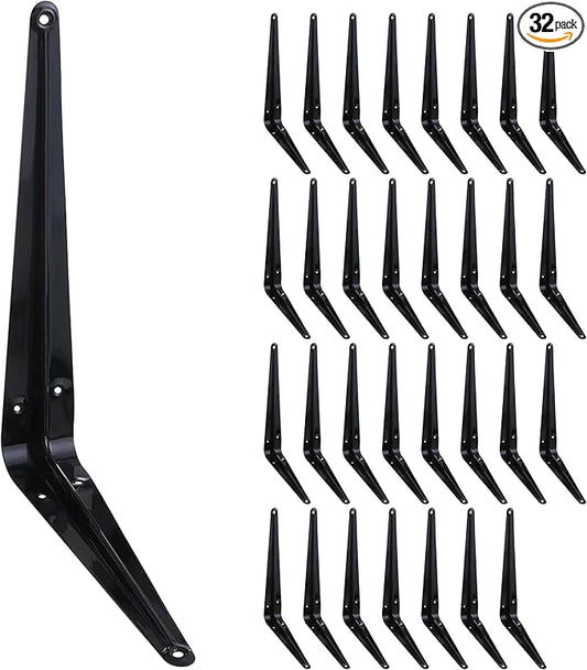ELSKER&HOME 32 Pack Shelf Brackets 10 Inch, Floating Shelf Bracket for Wood, Black Metal L Bracket for Shelves Support, Wall Mount Corner Brace