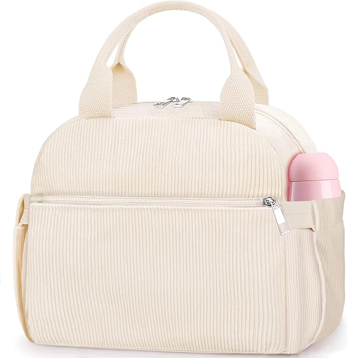 Lunch Bag Lunch Box for Women, Cute Corduroy Insulated Reusable Work Leakproof Simple Adults Large Lunch Boxes Tote Bag Men Cooler Bag