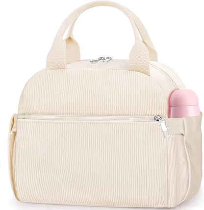 Lunch Bag Lunch Box for Women, Cute Corduroy Insulated Reusable Work Leakproof Simple Adults Large Lunch Boxes Tote Bag Men Cooler Bag
