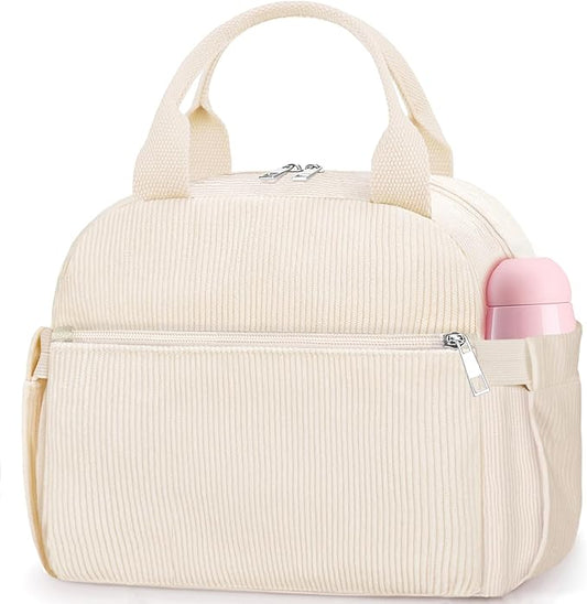 Lunch Bag Lunch Box for Women, Cute Corduroy Insulated Reusable Work Leakproof Simple Adults Large Lunch Boxes Tote Bag Men Cooler Bag