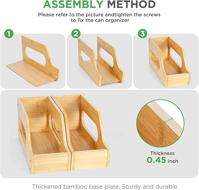 2 Pack Bamboo Can Organizer for Pantry, Soup Can Dispenser Rack Drink Holders Stackable Canned Foods can Storage for Pantry Kitchen Cabinet Up To 26 Cans