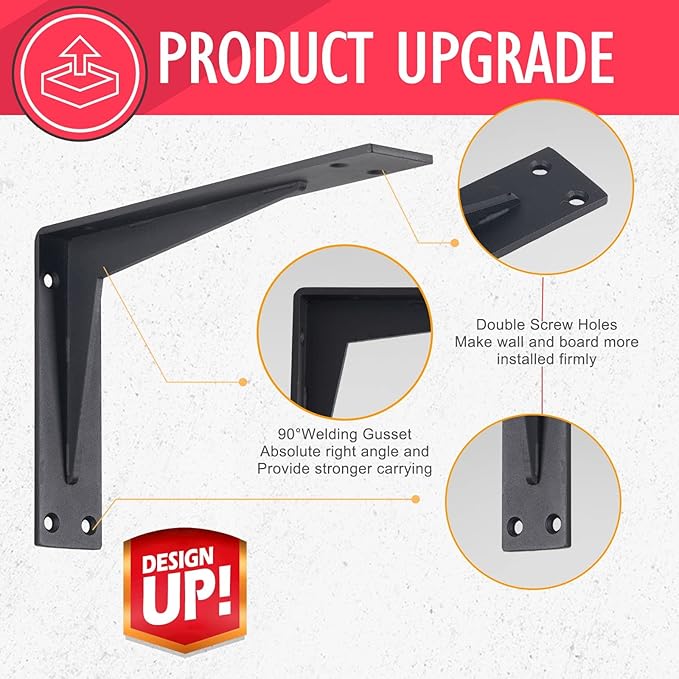 CLT 24” Black Shelf Bracket, 1/5" Thick – Heavy Duty Corner Brace, Supports 550 lbs, Industrial Modern Farmhouse Style – Right Angle Bracket for Tables, Benches, DIY Space-Saving Projects (Pack of 4)