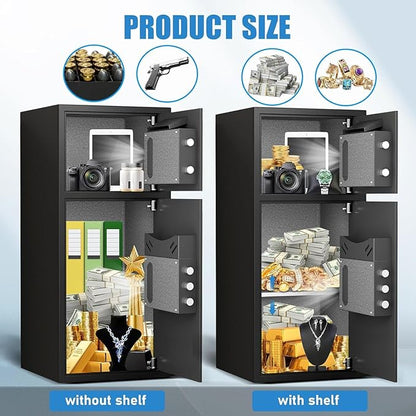 7.0 Cu ft Safe Box Fireproof Waterproof,with LED Light fire proof safe Box for home documents,password personal Fingerprint Safes with Deposit Slot & Dual Alarm System，Security Box fo Valuables