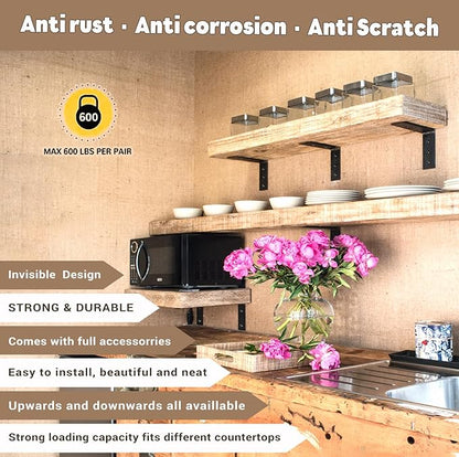 Countertop Support Bracket 16 Inch 3 Pack Countertop Bracket for Granite 3/8" Thick 16"x6"x2.5" Heavy Duty L Brackets Shelf Brackets Metal Corbels for Quartz/Granite/Wood/Concret/ Laminate Countertops