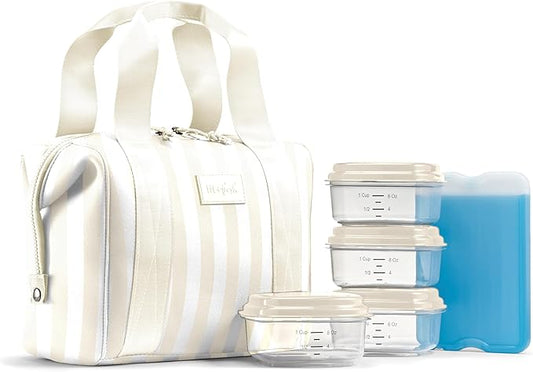Fit & Fresh Neoprene Lunch Bag For Women, Insulated Womens Lunch Bag For Work, Tear & Stain Resistant Large Lunch Box For Women With Containers and Ice, Machine Washable Remi Bag, Ivory Stripe