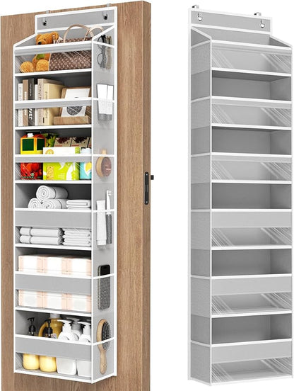 Over The Door Organizer, 6 Shelf Door Hanging Organizers with 6 Large Capacity Pockets, Behind Door Storage Hanging Shelves for Closet Wall Bathroom Bedroom Nursery