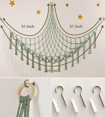 Stuffed Animal Hammock - Large Stuffed Animal Net Corner - Hanging Stuff Animal Storage Organizer For Plush Plushie Display Room Bedroom Boho Decor
