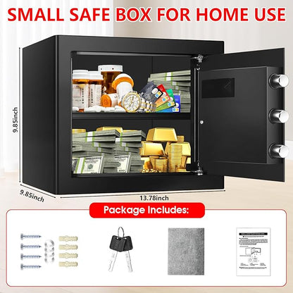 1.2 Cuft Small Home Safe Fire and Waterproof, Anti-theft Fireproof Safe Box with Digital Keypad, Spare Keys and Removable Shelf, Personal Safes for Home Money Medicine Valuables