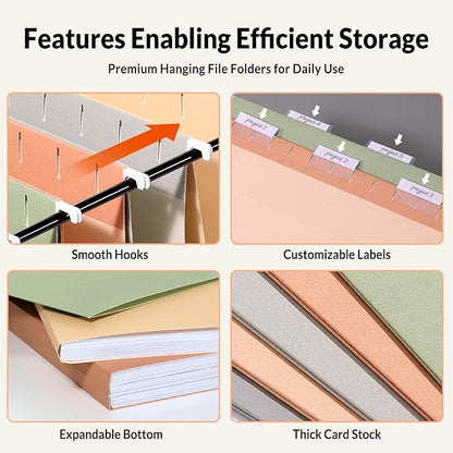 SUNEE 25 Count Hanging File Folders, Pastel Colors, Hanging File Folders Letter Size, Hanging Folders with 1/5-cut Tabs, Designed for Bulky Files, Filing Cabinets, Medical Charts