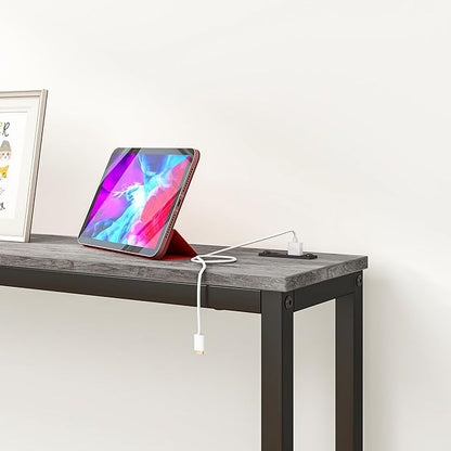BOFENG 71.5 Inch Thin Console Table with Power Outlets,Narrow Sofa Table with Charging Station,Long Side Table Behind Sofa Couch Table for Entryway,Hallway,Living Room,Foyer,Grey